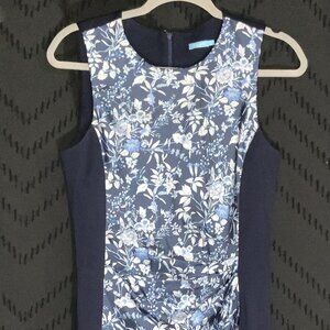 J.McLaughlin Silk Floral Ruched Sheath Dress Navy Blue Size Small